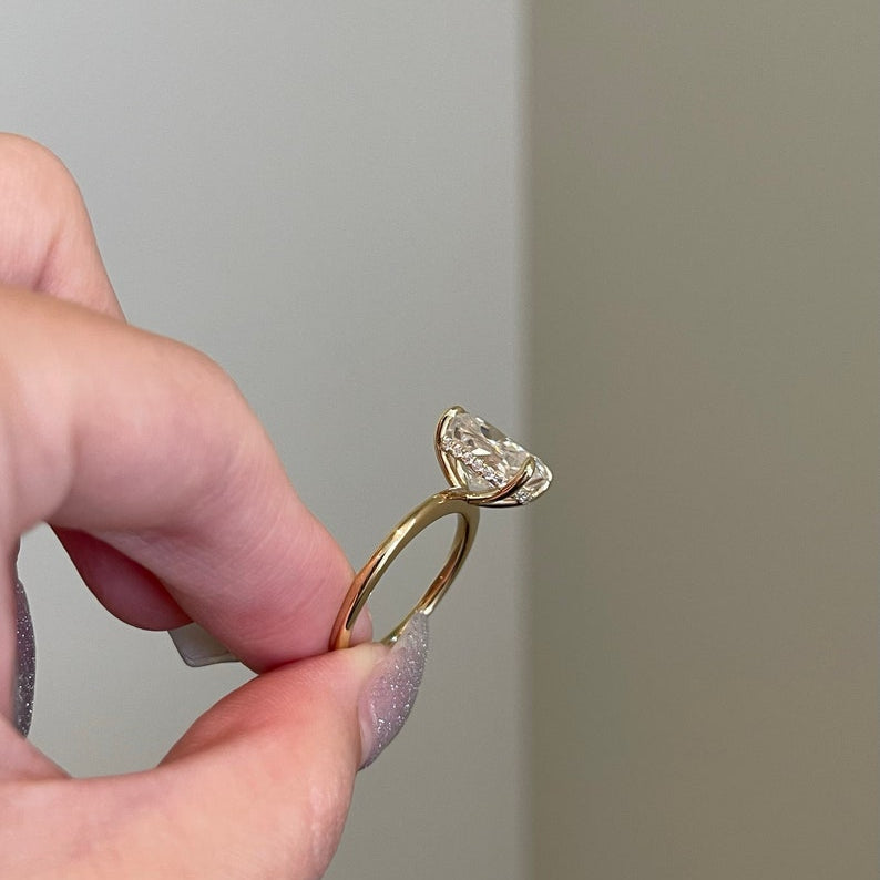 6 CT Cushion Hidden Halo Moissanite Engagement Ring