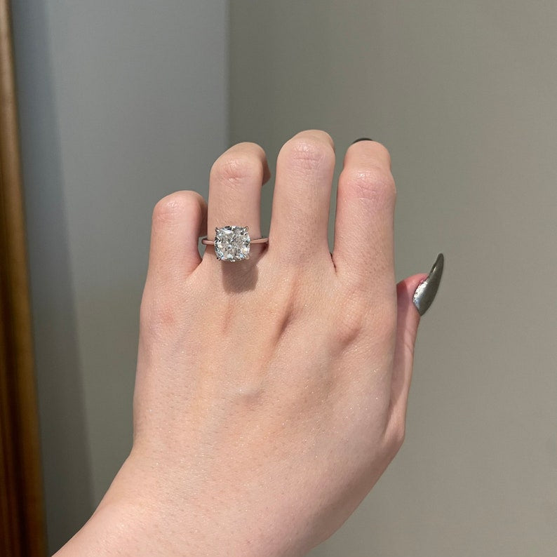 4 CT Cushion Hidden Halo Moissanite Engagement Ring