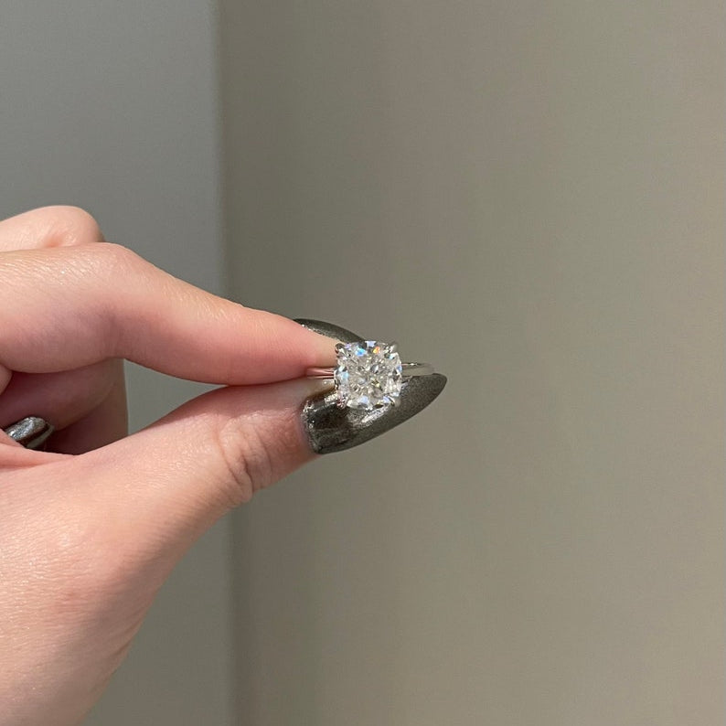 4 CT Cushion Hidden Halo Moissanite Engagement Ring