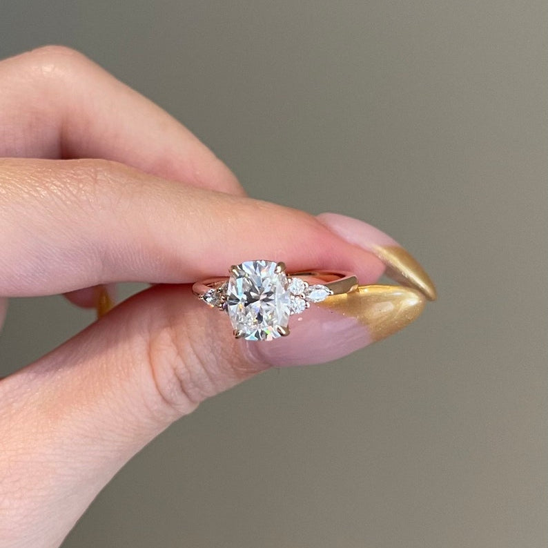 3 CT Cushion Cluster Moissanite Engagement Ring