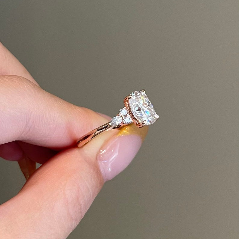 3 CT Cushion Cluster Moissanite Engagement Ring