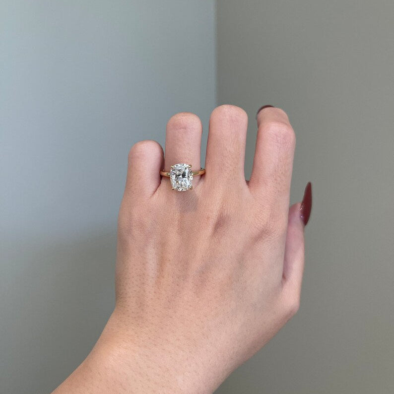 5 CT Elongated Cushion Hidden Halo Moissanite Engagement Ring