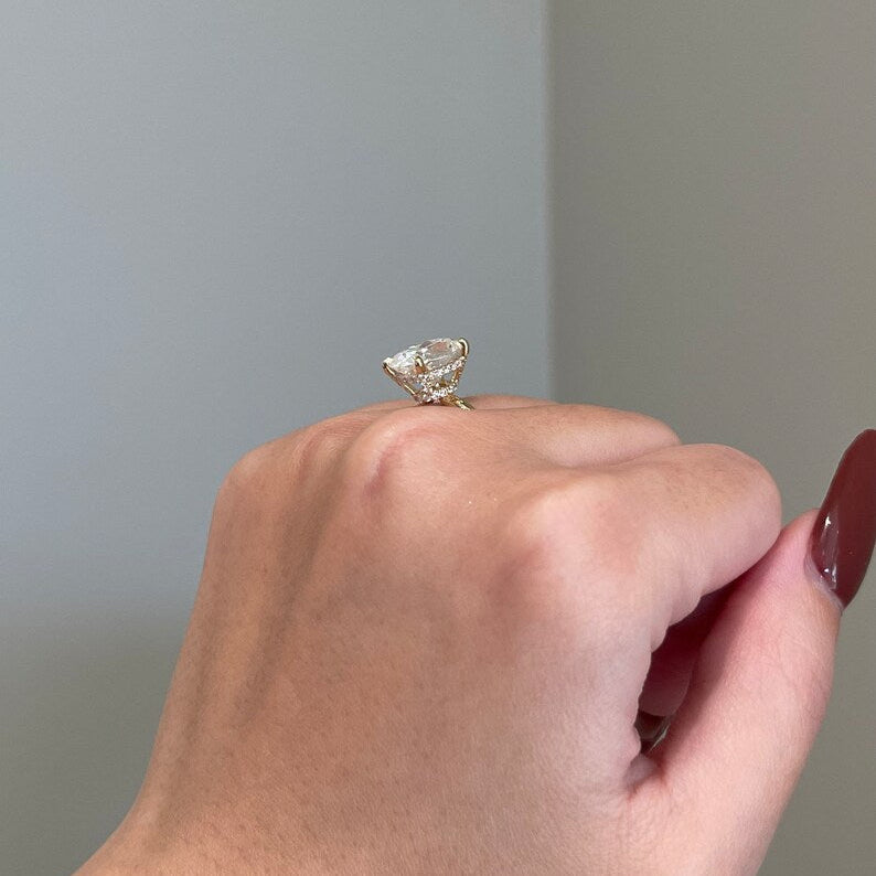 5 CT Elongated Cushion Hidden Halo Moissanite Engagement Ring