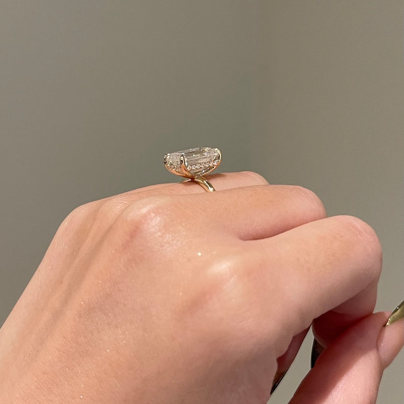 5 CT Emerald Hidden Halo Moissanite Engagement Ring