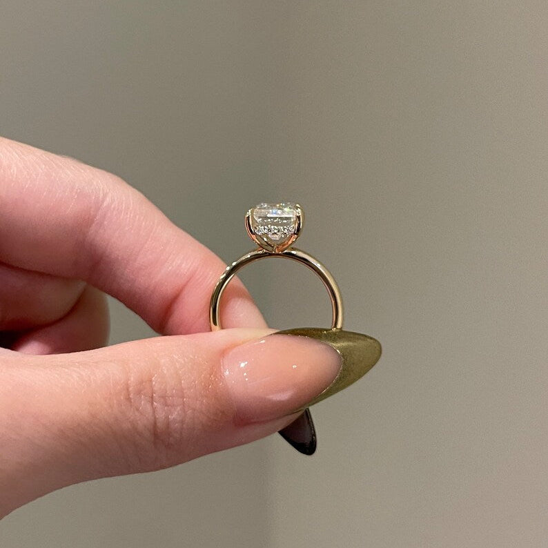 5 CT Emerald Hidden Halo Moissanite Engagement Ring