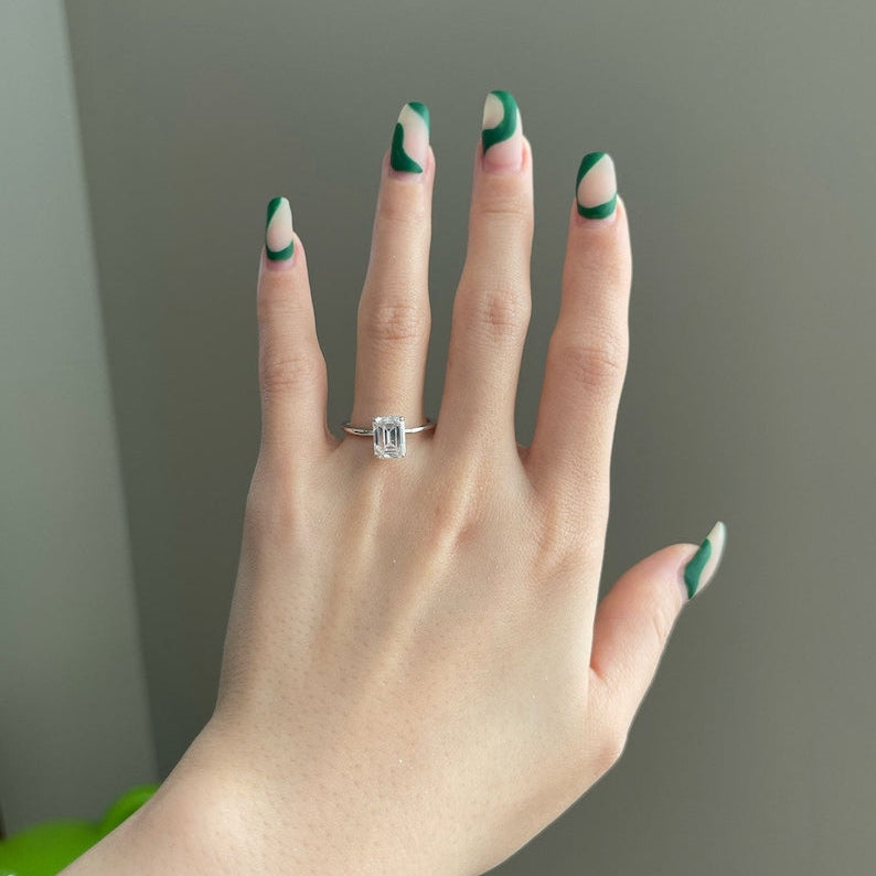 2 CT Emerald Hidden Halo Moissanite Engagement Ring