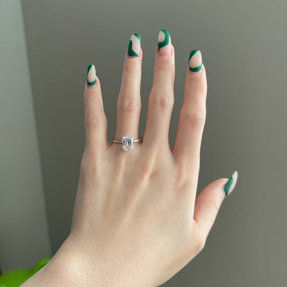 2 CT Emerald Hidden Halo Moissanite Engagement Ring
