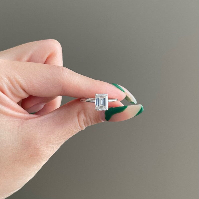 2 CT Emerald Hidden Halo Moissanite Engagement Ring