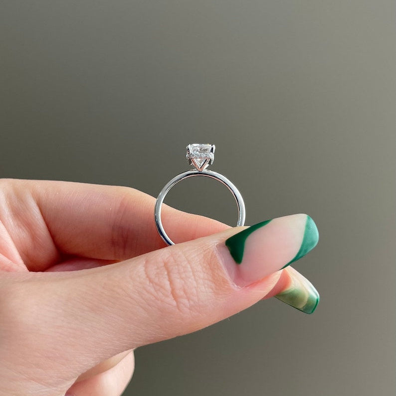 2 CT Emerald Hidden Halo Moissanite Engagement Ring