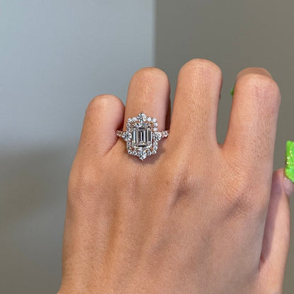 3.5 CT Emerald Halo & Pave Moissanite Engagement Ring