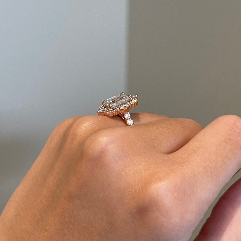 3.5 CT Emerald Halo & Pave Moissanite Engagement Ring