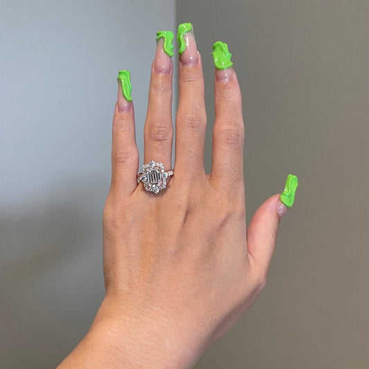 3.5 CT Emerald Halo & Pave Moissanite Engagement Ring