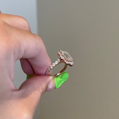 3.5 CT Emerald Halo & Pave Moissanite Engagement Ring