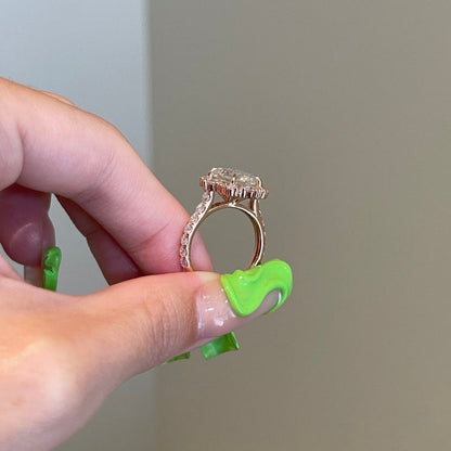 3.5 CT Emerald Halo & Pave Moissanite Engagement Ring