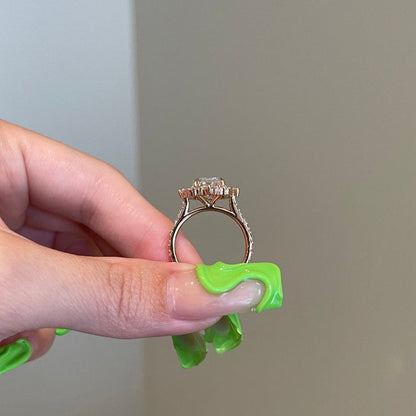 3.5 CT Emerald Halo & Pave Moissanite Engagement Ring