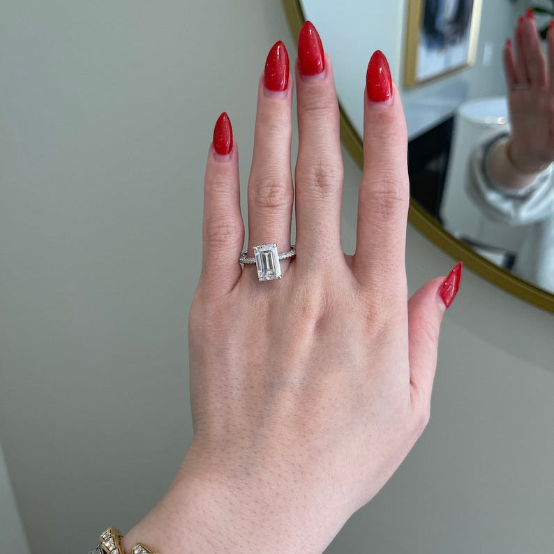 4 CT Emerald Pave Moissanite Engagement Ring