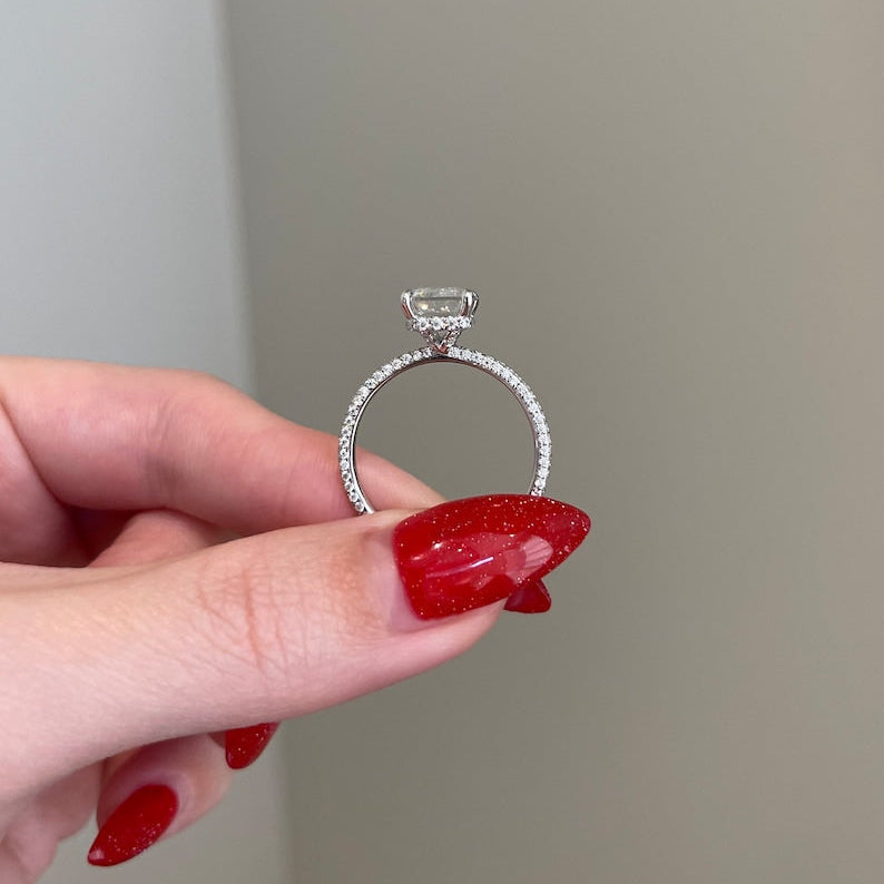 4 CT Emerald Pave Moissanite Engagement Ring