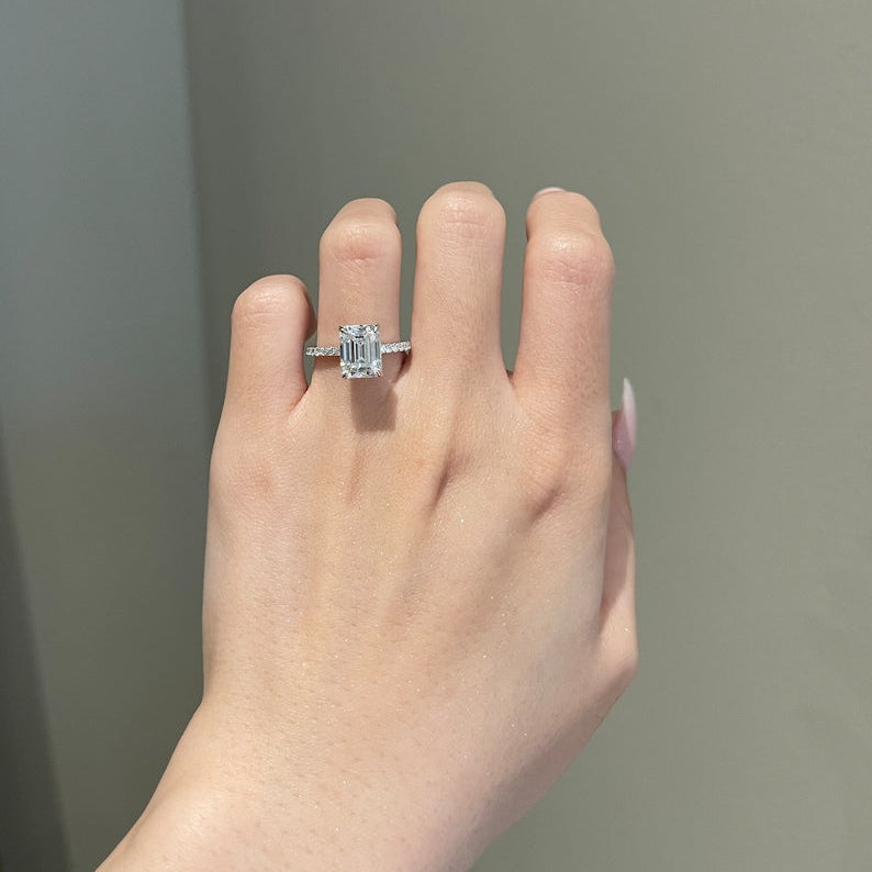 3.5 CT Emerald Pave Moissanite Engagement Ring