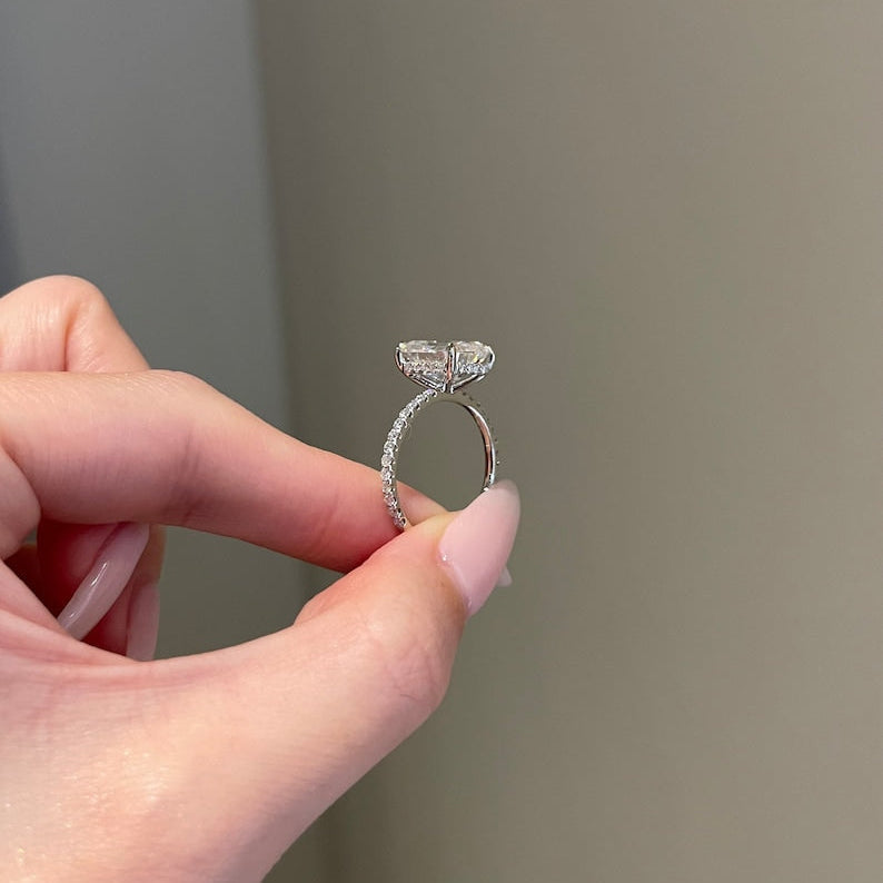 3.5 CT Emerald Pave Moissanite Engagement Ring