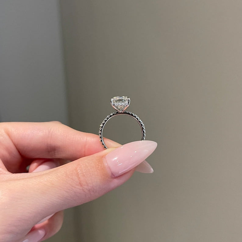 3.5 CT Emerald Pave Moissanite Engagement Ring