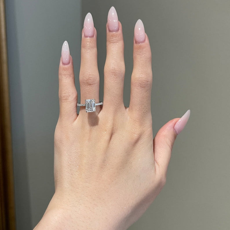 3.5 CT Emerald Pave Moissanite Engagement Ring