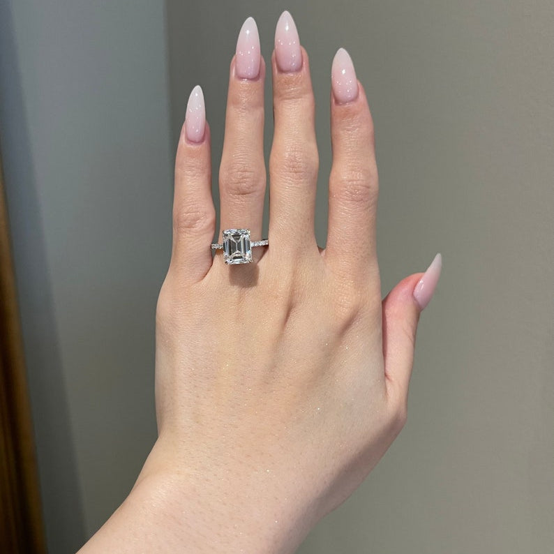 5 CT Emerald Pave Moissanite Engagement Ring