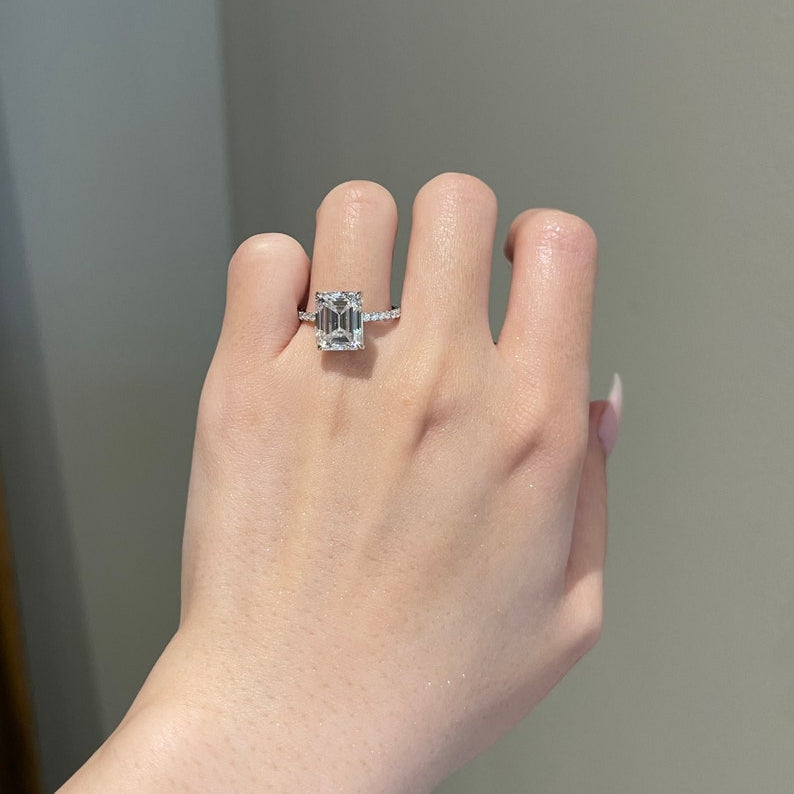 5 CT Emerald Pave Moissanite Engagement Ring