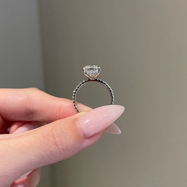 5 CT Emerald Pave Moissanite Engagement Ring