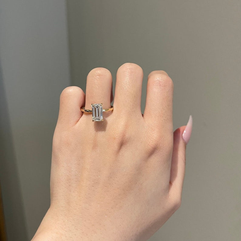 3 CT Emerald Hidden Halo Moissanite Engagement Ring