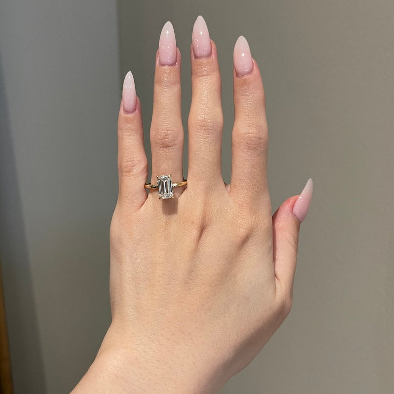 3 CT Emerald Hidden Halo Moissanite Engagement Ring