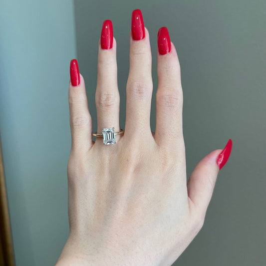 3.5 CT Emerald Hidden Halo Moissanite Engagement Ring