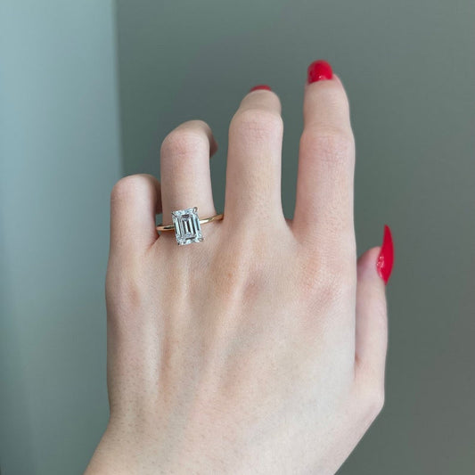 3.5 CT Emerald Hidden Halo Moissanite Engagement Ring