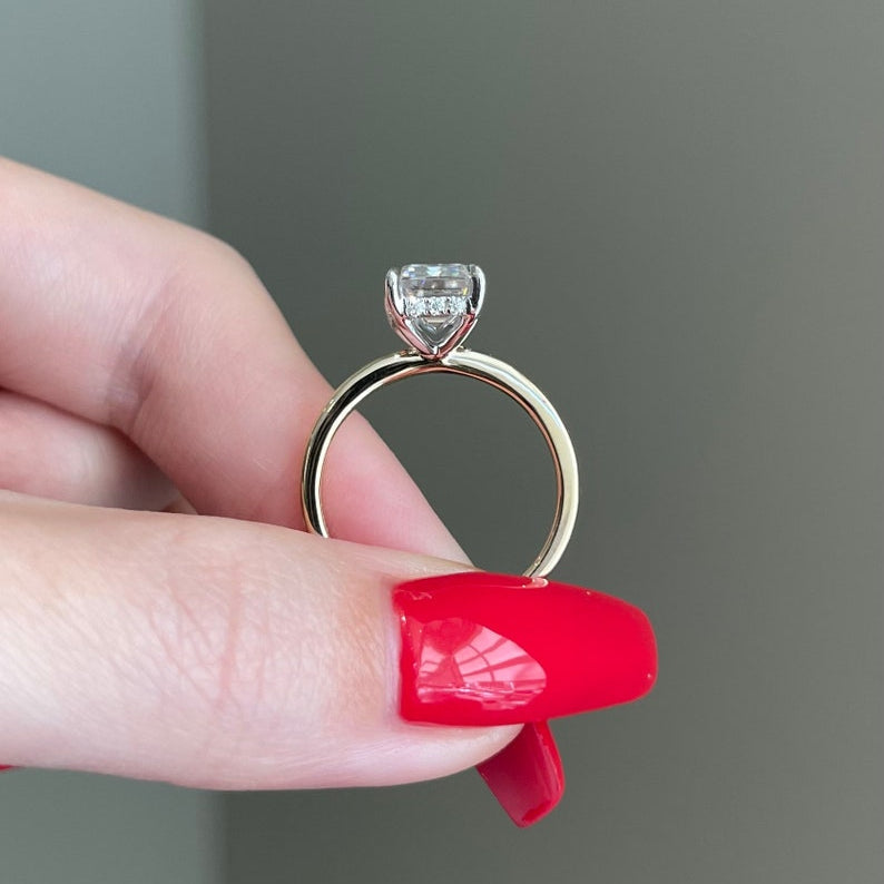 3.5 CT Emerald Hidden Halo Moissanite Engagement Ring