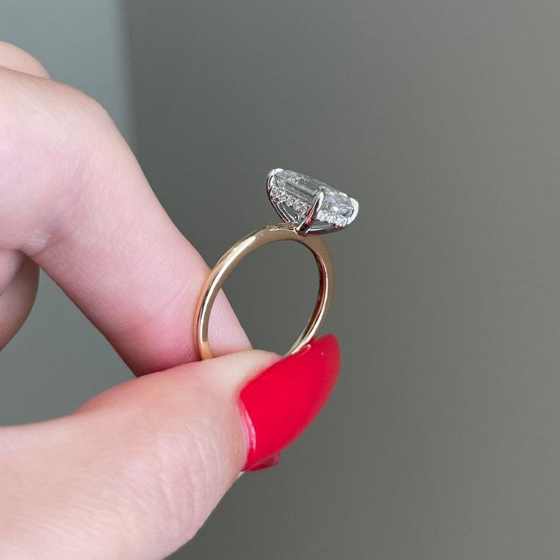 3.5 CT Emerald Hidden Halo Moissanite Engagement Ring