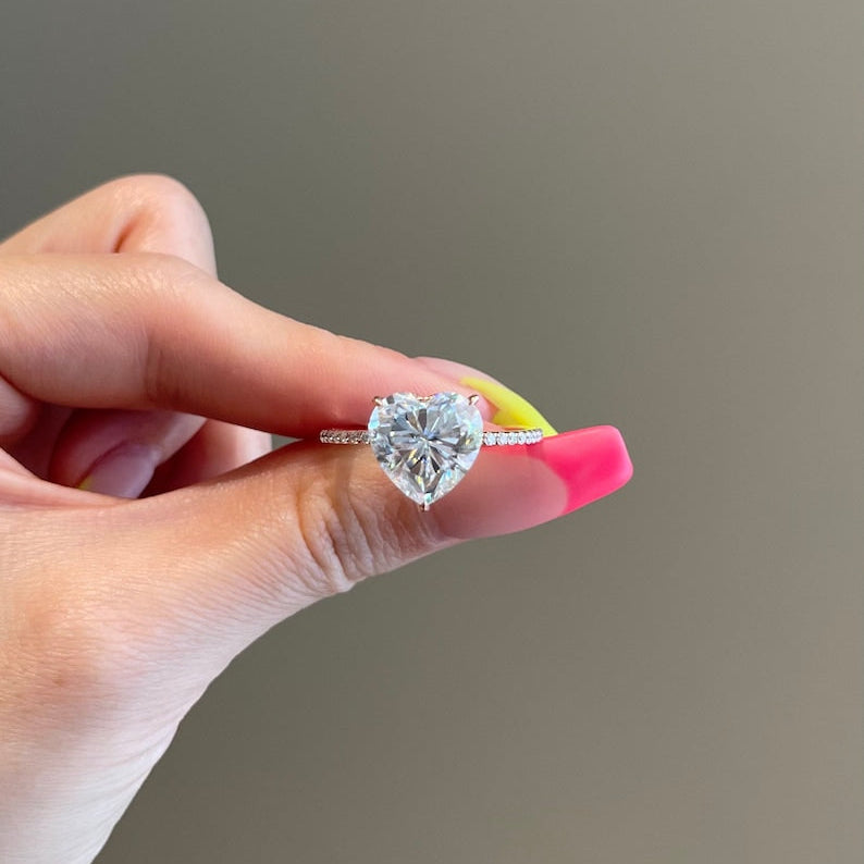 5 CT Heart Pave Moissanite Engagement Ring