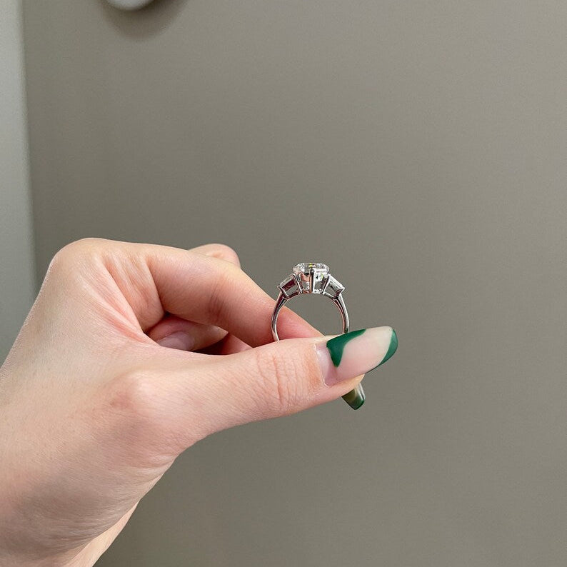 3 CT Heat Three Stone Moissanite Engagement Ring
