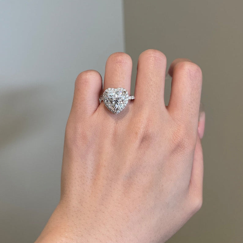 5 CT Heart Halo & Pave Moissanite Engagement Ring