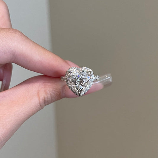 5 CT Heart Halo & Pave Moissanite Engagement Ring