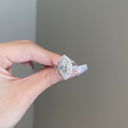 5 CT Marquise Halo & Pave Moissanite Engagement Ring