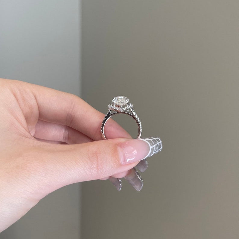 5 CT Marquise Halo & Pave Moissanite Engagement Ring