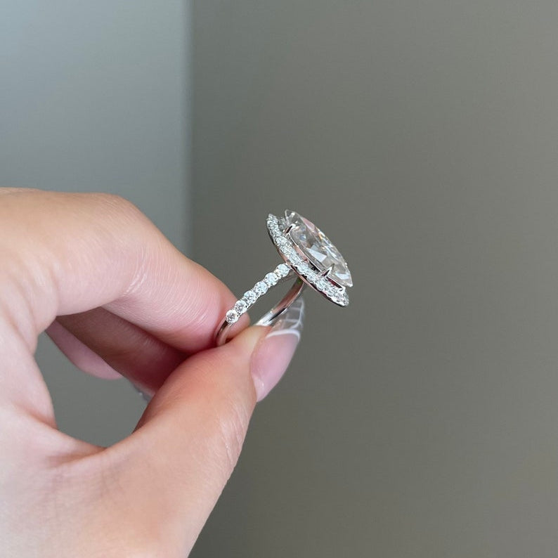 5 CT Marquise Halo & Pave Moissanite Engagement Ring