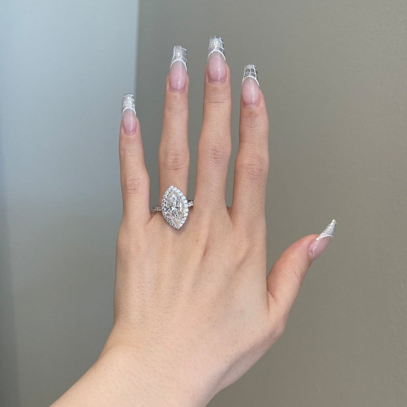 5 CT Marquise Halo & Pave Moissanite Engagement Ring