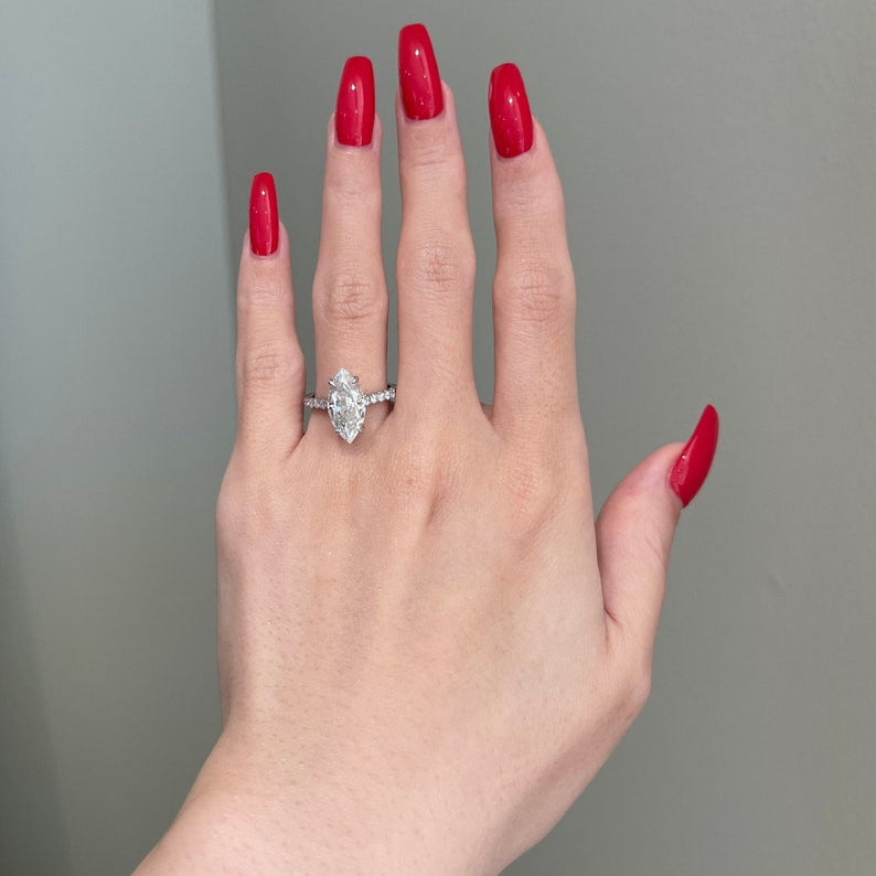 4 CT Marquise Pave Moissanite Engagement Ring