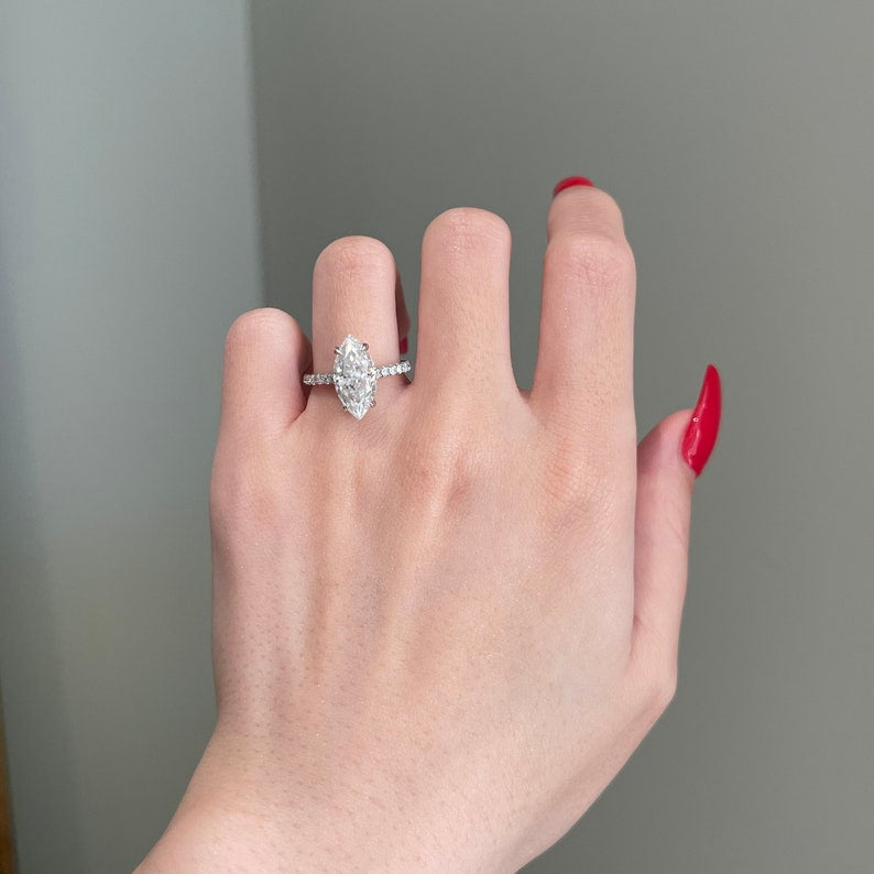 4 CT Marquise Pave Moissanite Engagement Ring