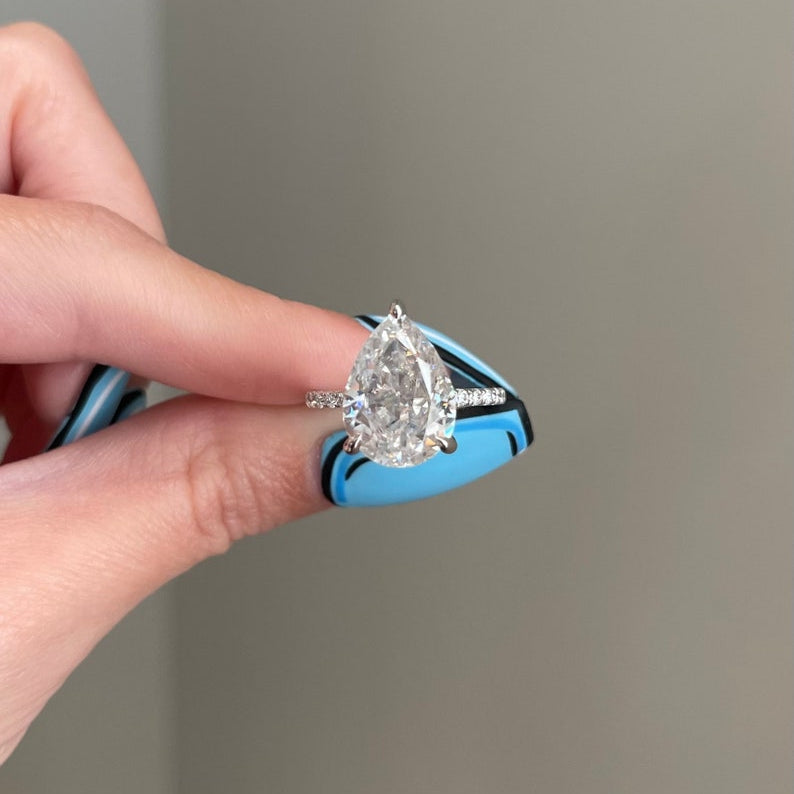 6.5 CT Pear Pave Moissanite Engagement Ring