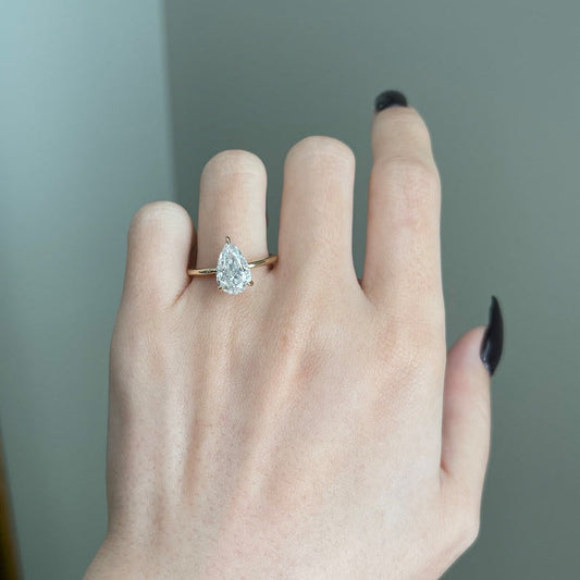 2 CT Pear Hidden Halo Moissanite Engagement Ring