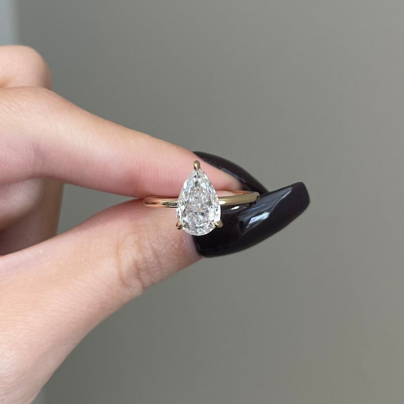 2 CT Pear Hidden Halo Moissanite Engagement Ring