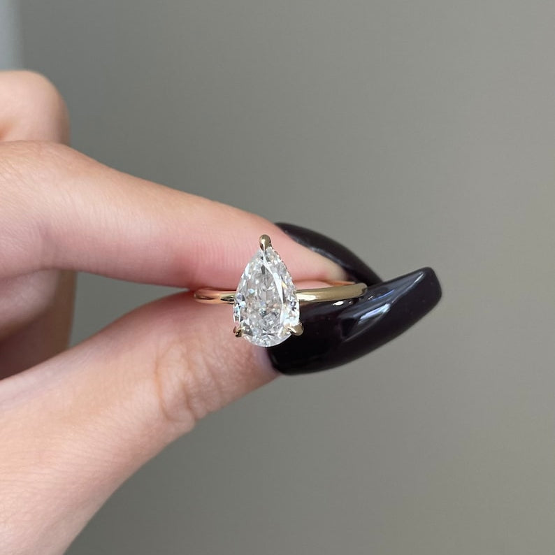 2 CT Pear Hidden Halo Moissanite Engagement Ring