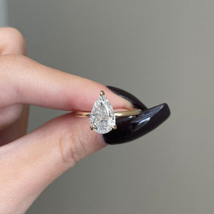 2 CT Pear Hidden Halo Moissanite Engagement Ring