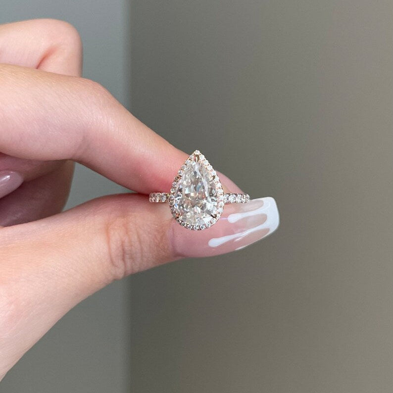 3 CT Pear Pave Moissanite Engagement Ring